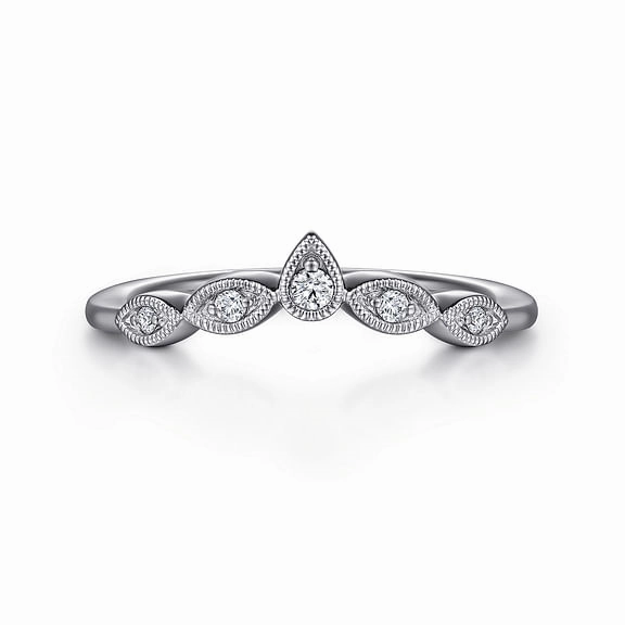 Cary - Vintage Inspired 14K White Gold Curved Gold Diamond Anniversary Band - 0.07 ct Modern Look
