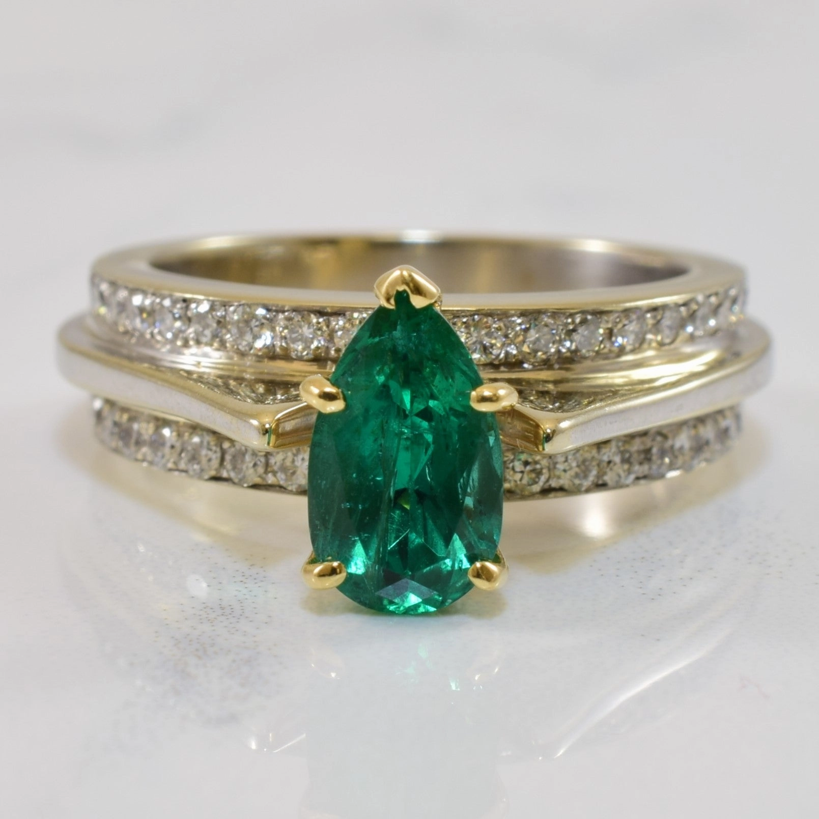 Travel Style Emerald & Diamond Engagement Ring | 1.25ct, 0.46ctw | SZ 6.5 |