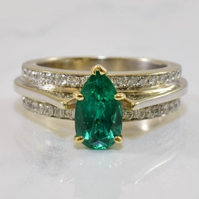 Travel Style Emerald & Diamond Engagement Ring | 1.25ct, 0.46ctw | SZ 6.5 |