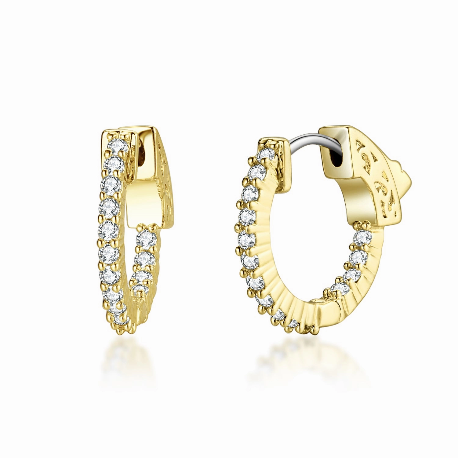 Surgical Steel Gold Plated Micropave CZ Hoop Earrings Office Chic