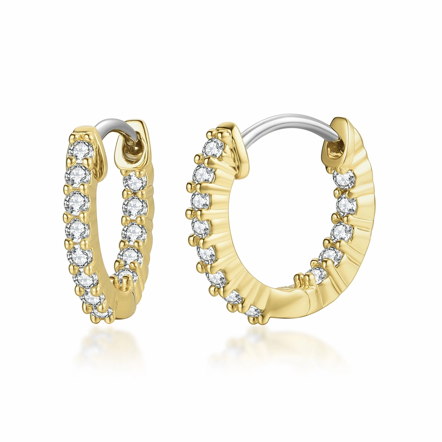 Sophisticated Glam Timeless Gift Surgical Steel Gold Plated Micropave CZ Hoop Earrings