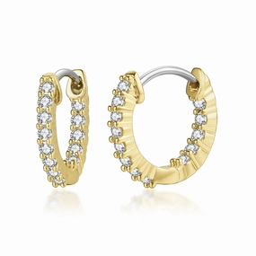 Sophisticated Glam Timeless Gift Surgical Steel Gold Plated Micropave CZ Hoop Earrings
