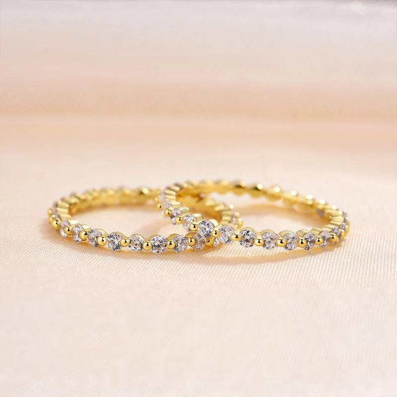 Finest Style Bold Layer Louily Elegant Yellow Gold Round Cut Full Eternity Wedding Band Set In Sterling Silver