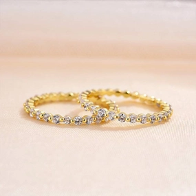 Louily Elegant Yellow Gold Round Cut Full Eternity Wedding Band Set In Sterling Silver Seasonal Accent