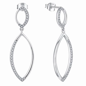 Sparkling finish Polished Radiance Sterling Silver Micropave Double Marquis Shape Earring