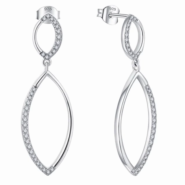 Sparkling finish Polished Radiance Sterling Silver Micropave Double Marquis Shape Earring
