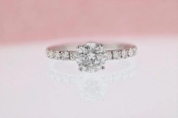 Budget Item Brilliant Expression Center Round Diamond Engagement Ring with Pave Diamond Head