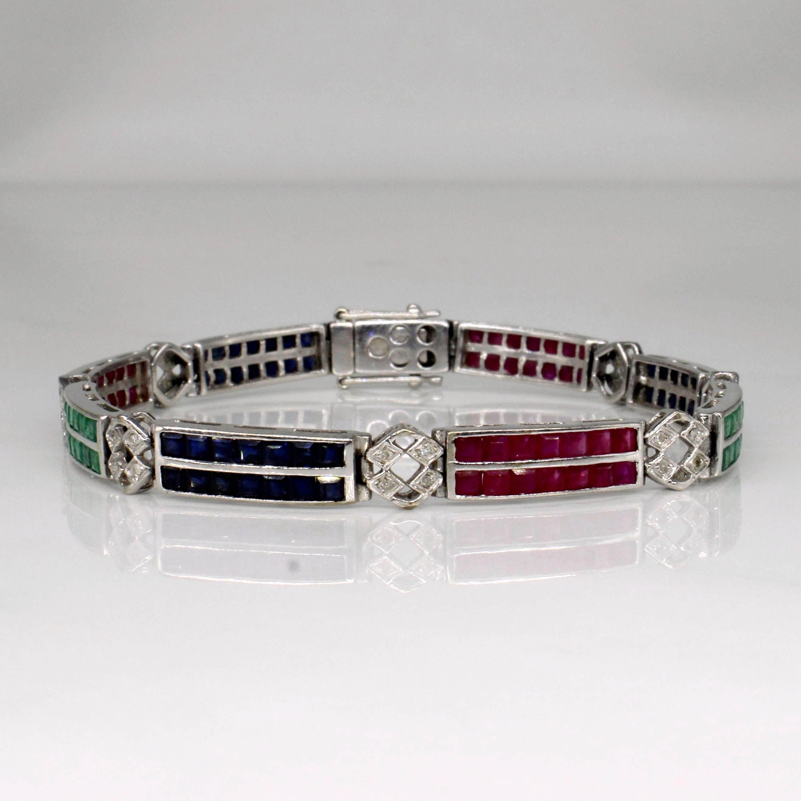 Channel Set Multi Gem Bracelet | 6.08ctw | 7.25" | Silky texture
