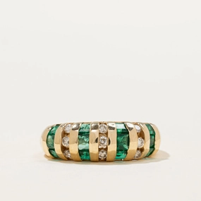 Sculpted Detail Multi Column Emerald & Diamond Dome Ring | 0.81ctw, 0.20ctw | SZ 9
