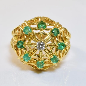 Emerald & Diamond Burst Ring | 0.56ctw, 0.09ct | SZ 6 | Glam Appeal Captivating Touch