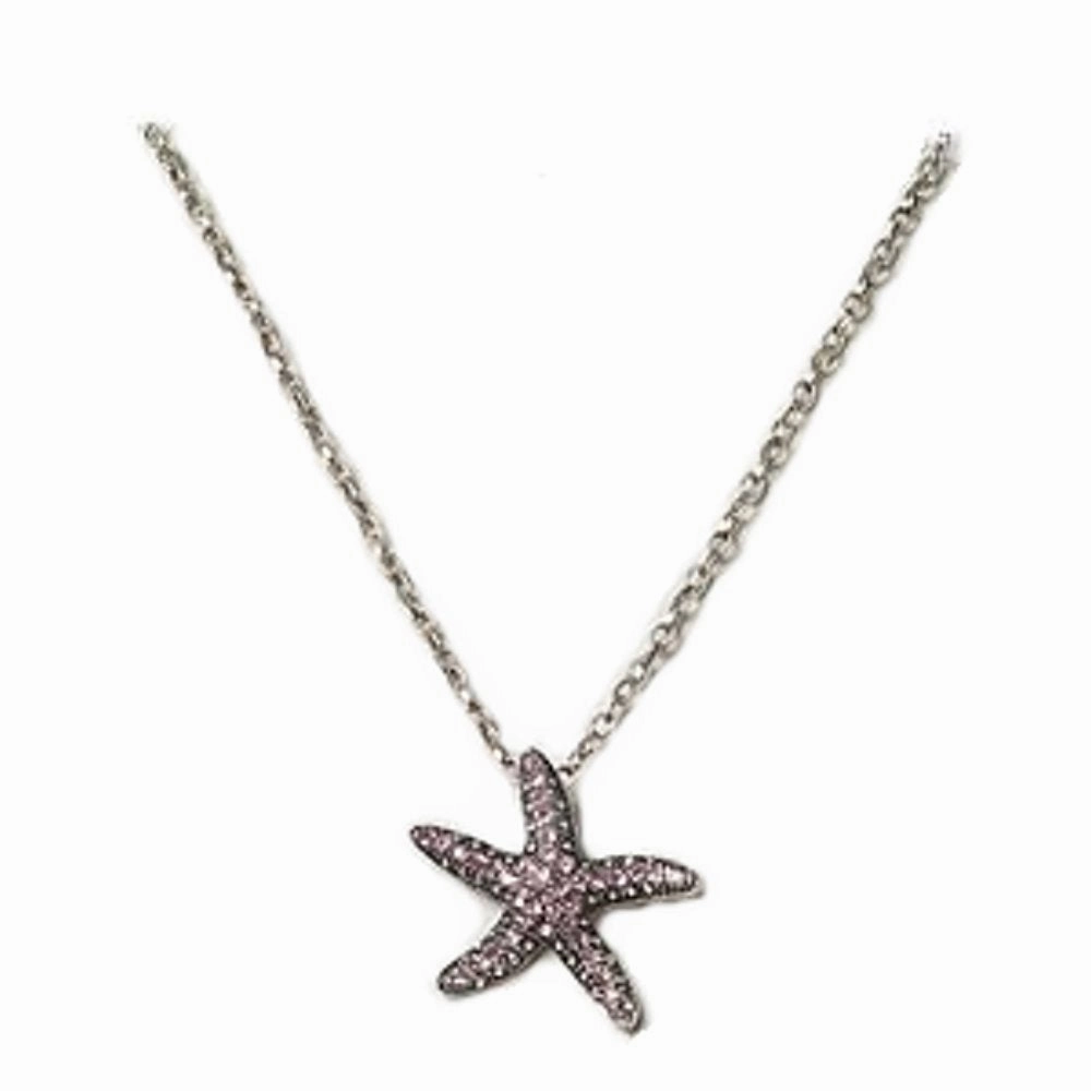Shiny Glam AzureBella Jewelry Starfish Necklace Pink Rhinestones Antiqued Silver-Plated Adjustable Length