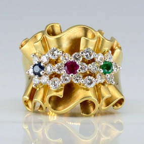 Unique Accent Classic Pop Wide Multi Gem Cocktail Ring | 0.36ctw, 0.81ctw | SZ 6.75 |