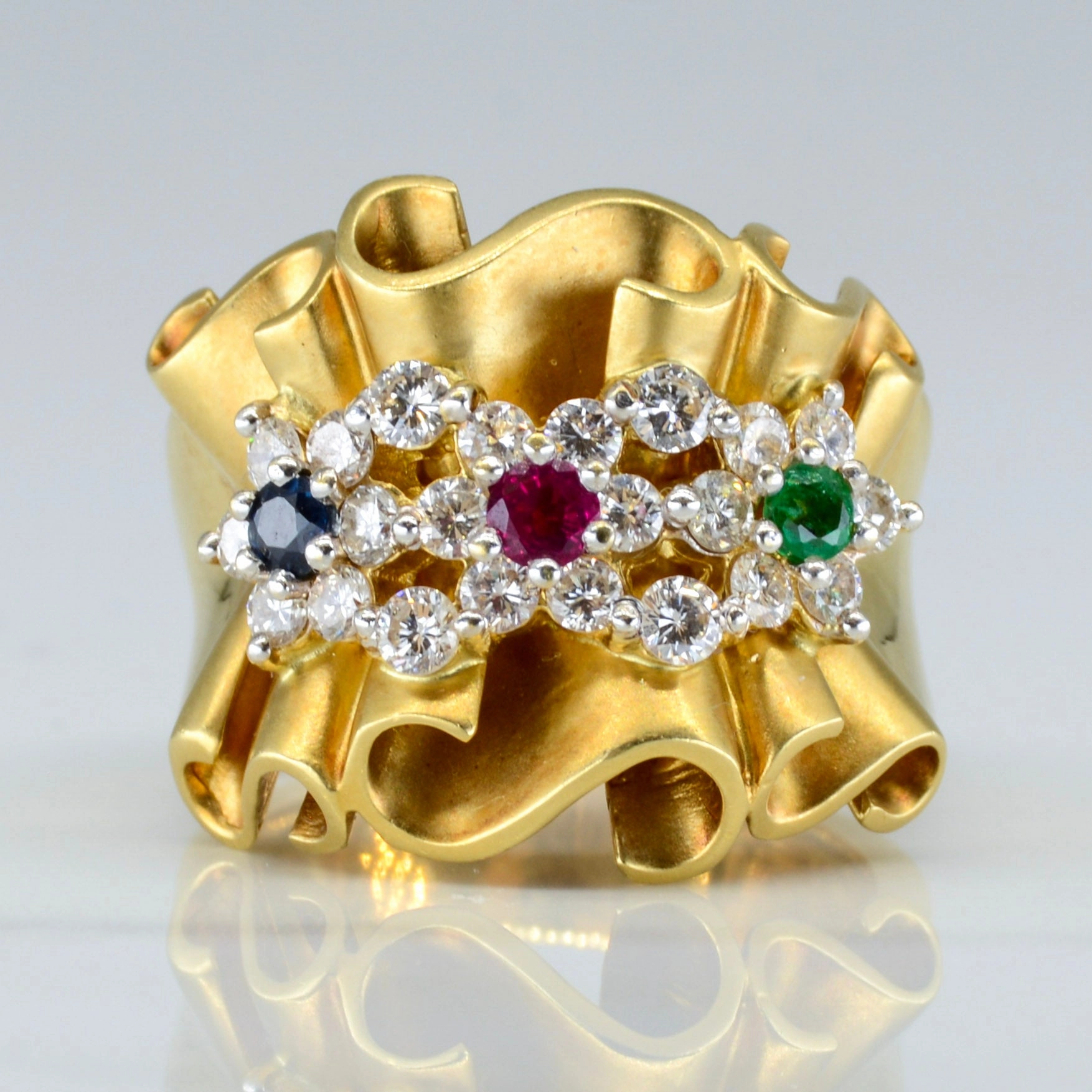 Unique Accent Classic Pop Wide Multi Gem Cocktail Ring | 0.36ctw, 0.81ctw | SZ 6.75 |