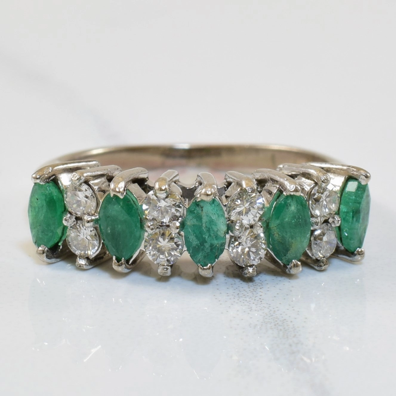 Silver & Palladium Diamond & Emerald Ring | 0.48ctw, 0.40ctw | SZ 4.75 | Luxe Finish