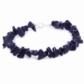 Blue Goldstone Gem Chip Bracelet Sterling Silver Handmade Dusk Mood