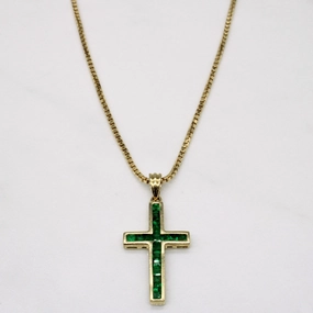 Emerald Cross Pendant & Necklace | 0.54ctw | 20" | Vibrant Jewelry Signature Detail