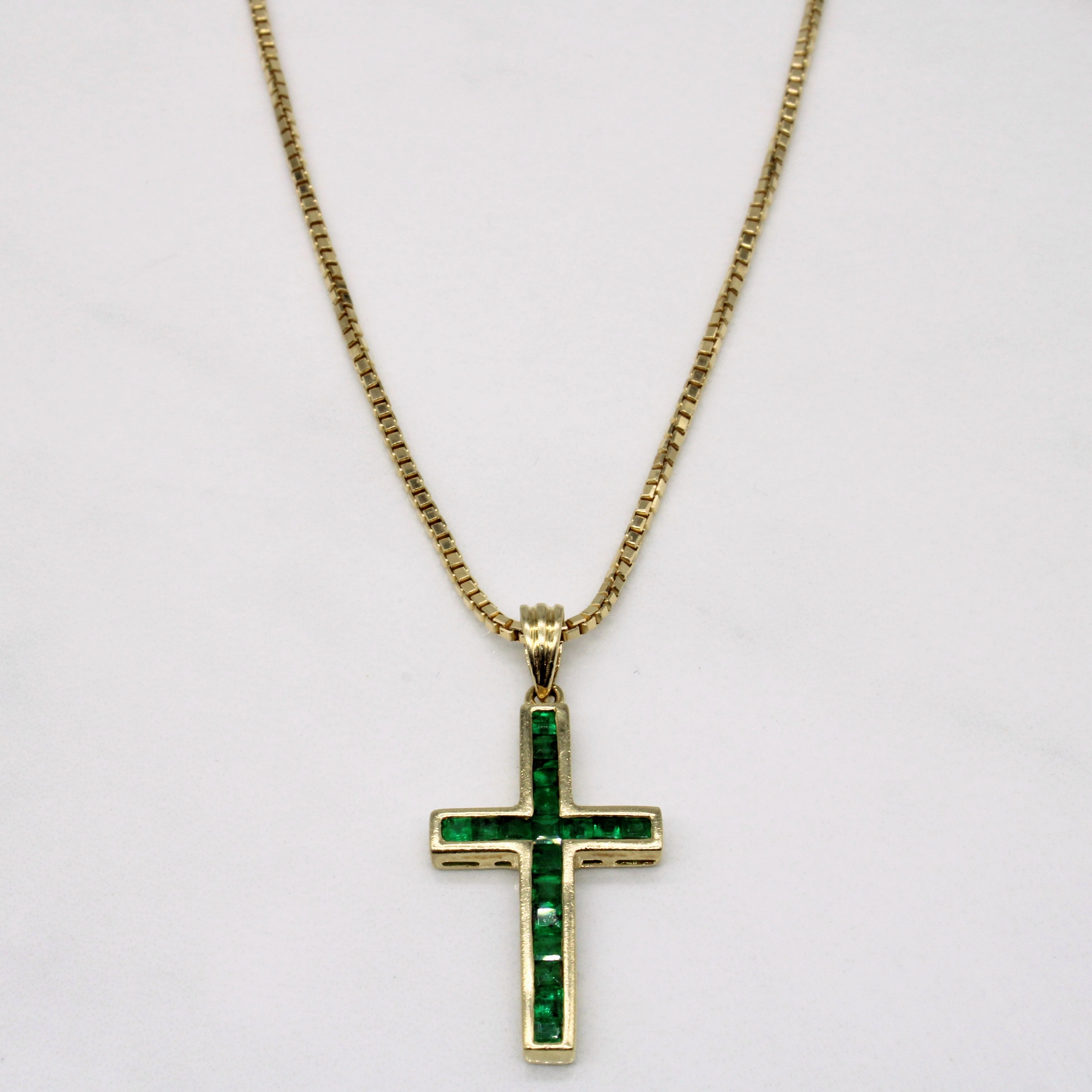 Emerald Cross Pendant & Necklace | 0.54ctw | 20" | Vibrant Jewelry Signature Detail