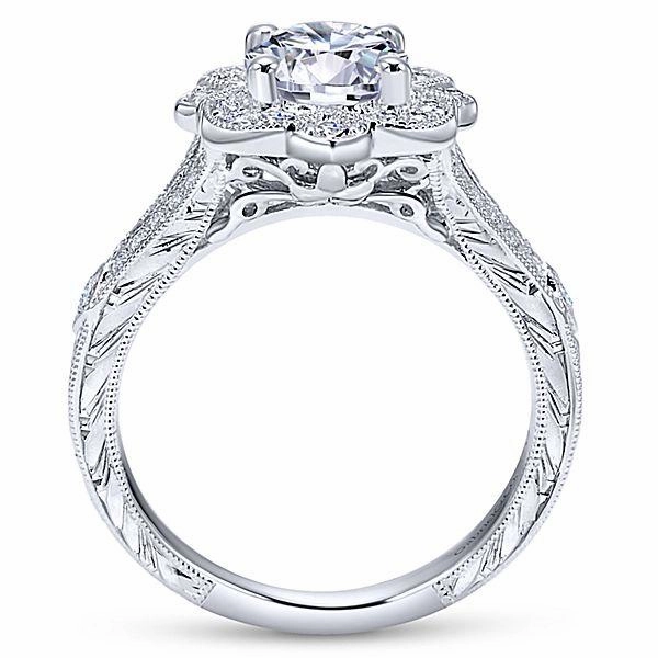 Wonderful Ornament Eternal Design Vintage Halo Round Diamond Ring .43Cttw 14K White Gold 144A