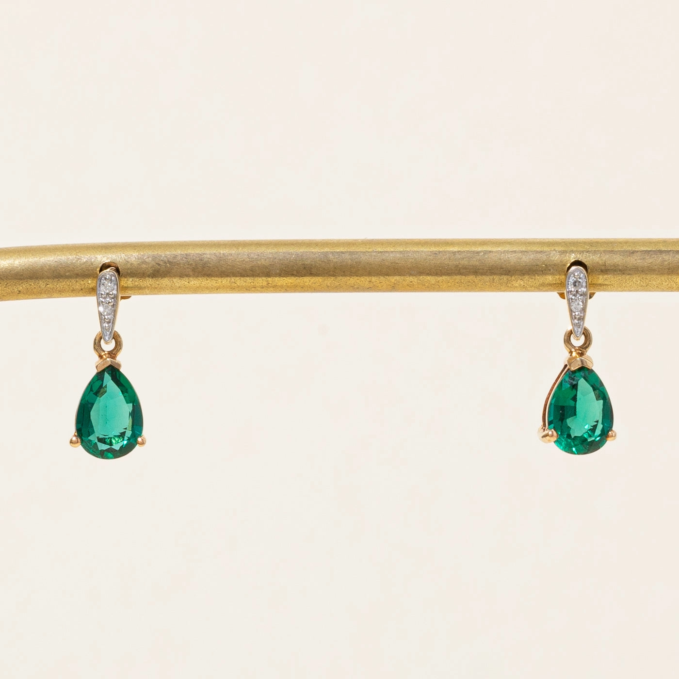 Shiny Finish High-Quality Piece Synthetic Emerald & Diamond Drop Earrings | 1.00ctw, 0.02ctw |