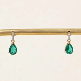Shiny Finish High-Quality Piece Synthetic Emerald & Diamond Drop Earrings | 1.00ctw, 0.02ctw |