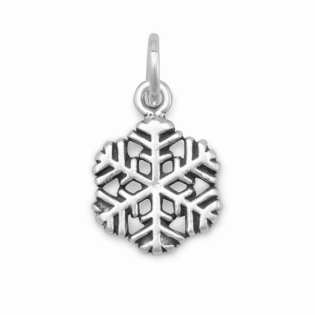 Small Snowflake Charm Pendant Antique Finish Sterling Silver Classic Finish