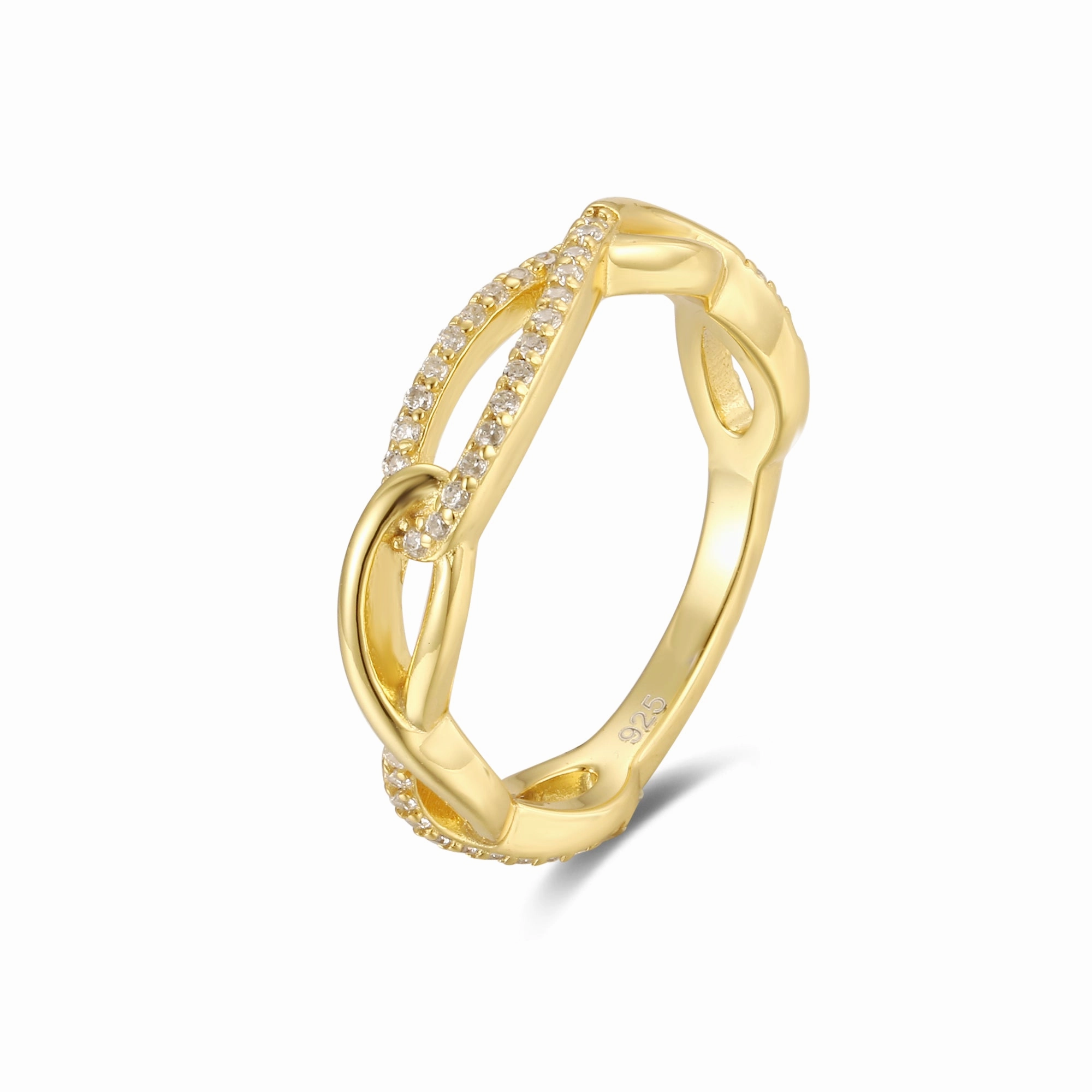 Valentine Gift Simple Detail Micron Gold Plated Sterling Silver Micropave Interlocking Loop Ring