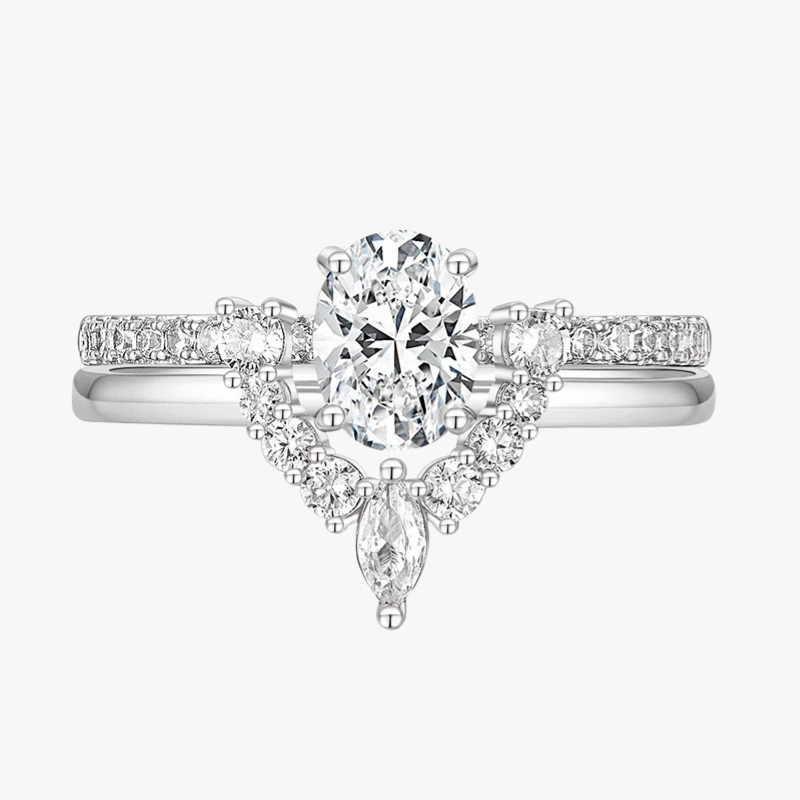 Opulent Look Glistening Accent Oval Cut Cubic Zirconia Crown Engagement Commitment Rings for Women in Sterling Silver