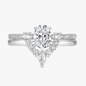 Opulent Look Glistening Accent Oval Cut Cubic Zirconia Crown Engagement Commitment Rings for Women in Sterling Silver