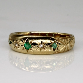 Emerald & Diamond Ornate Ring | 0.08ctw, 0.02ctw | SZ 5.75 | Timeless Appeal