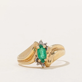 Emerald & Diamond Ring | 0.22ctw, 0.01ctw | SZ 6.75 | Elegant Pair