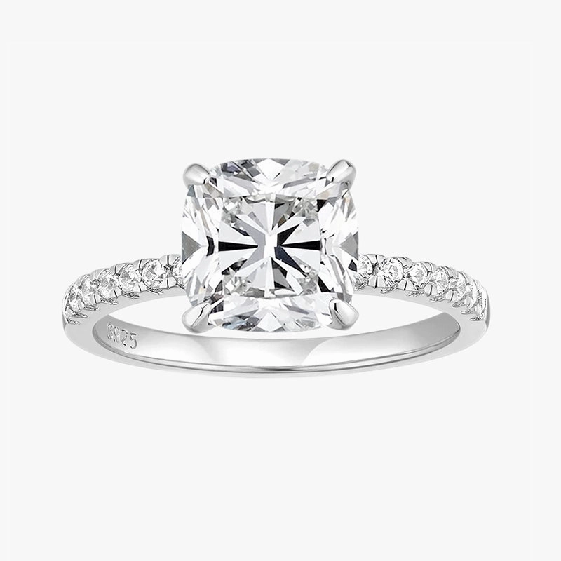 3.5CT Cushion Cut Cubic Zironia Wedding Ring in Sterling Silver Natural Detail