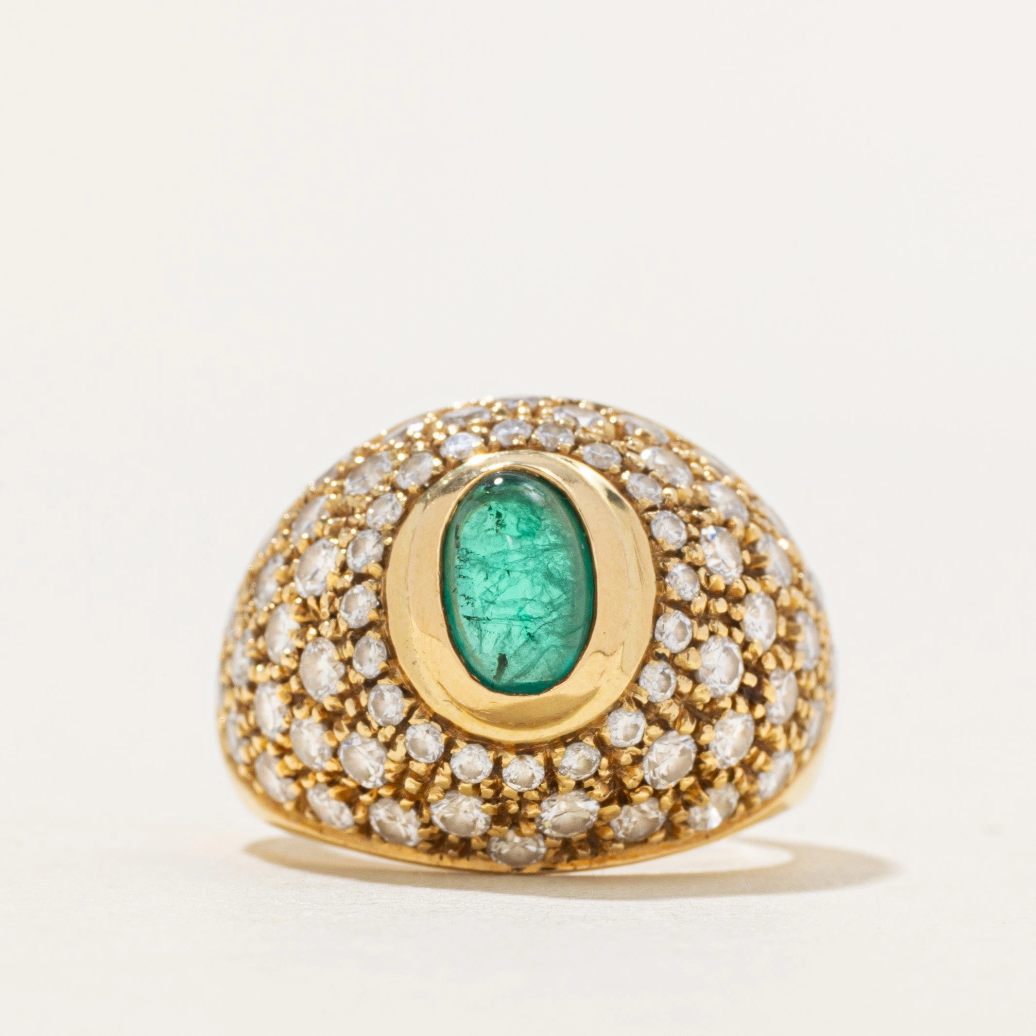 18k Cabochon Emerald & Diamond Dome Ring | 0.70ct, 1.55ctw | SZ 5.5 Elegant Occasion