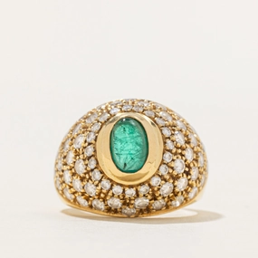 18k Cabochon Emerald & Diamond Dome Ring | 0.70ct, 1.55ctw | SZ 5.5 Elegant Occasion