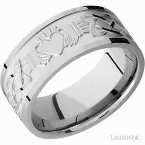 Flat Celtic Claddagh Style Wedding Band Titanium 9mm Wide Exclusive Adornment Break Resistant