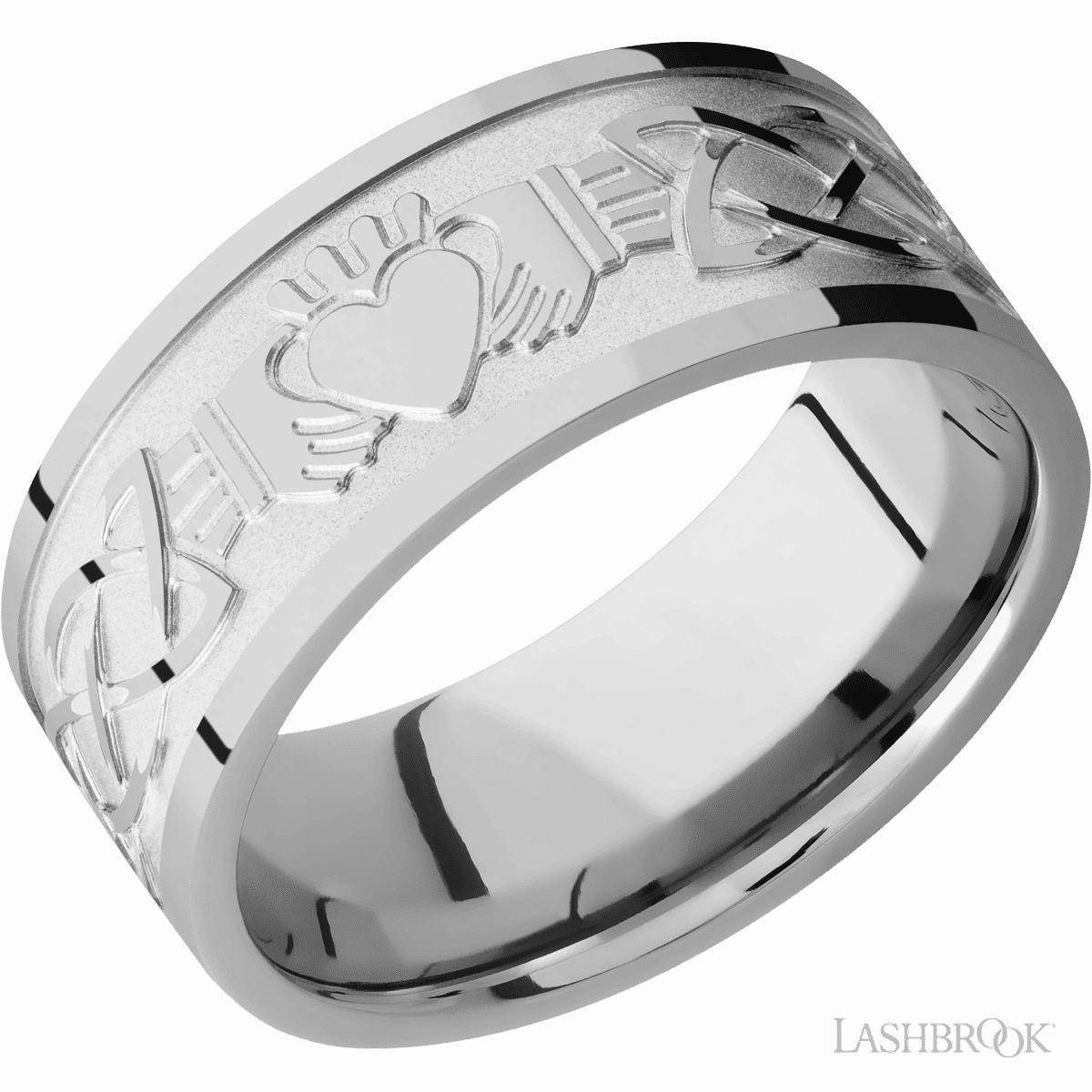 Flat Celtic Claddagh Style Wedding Band Titanium 9mm Wide Simple Work Creative Detail