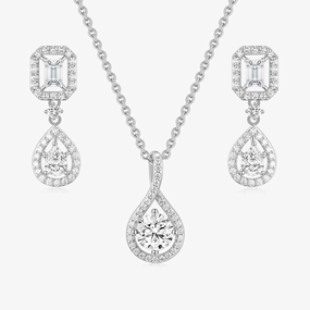Structured Accent Classic Halo Pear CZ Halo Pendant Necklace Set