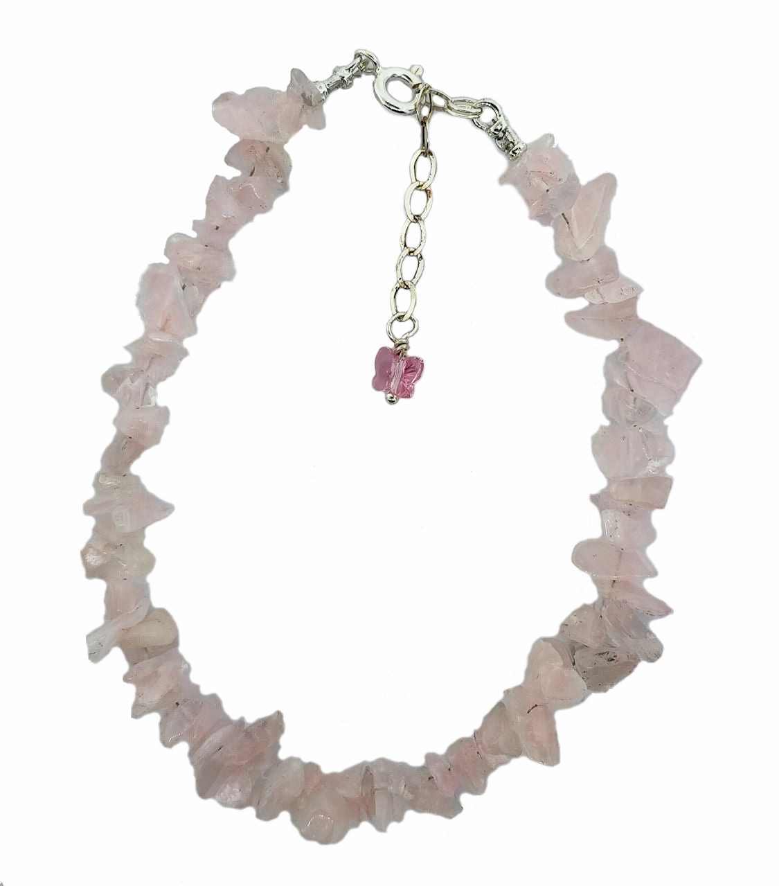 Enduring Charm Unique Design Genuine Rose Quartz Gem Chip Bracelet Sterling Silver Handmade