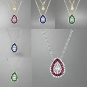 Muted Details Sterling Silver Teardrop With Colored Stone On Paperclip Chain