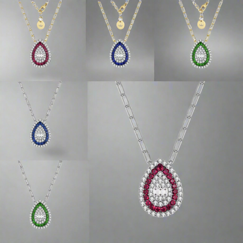 Muted Details Sterling Silver Teardrop With Colored Stone On Paperclip Chain