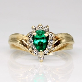 Synthetic Emerald & Diamond Chevron Ring | 0.38ct, 0.10ctw | SZ 5.5 | Chic Mood