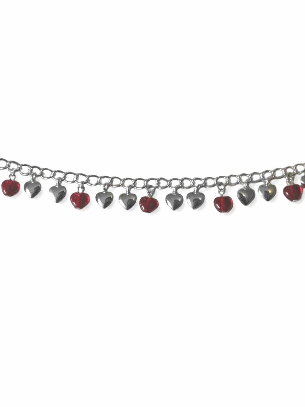 Childs Red and Silver Heart Charm Bracelet Adjustable Length Silver Plate Runway Inspired