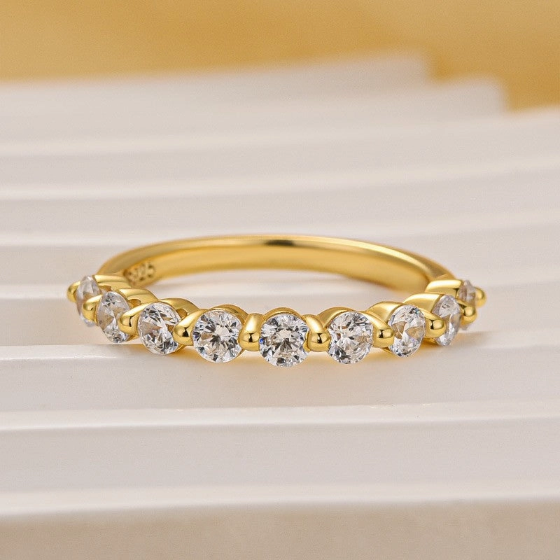 Classic 0.6Ct Half Round Cut Wedding Band In Sterling Silver Distinct Detail Flat Frame