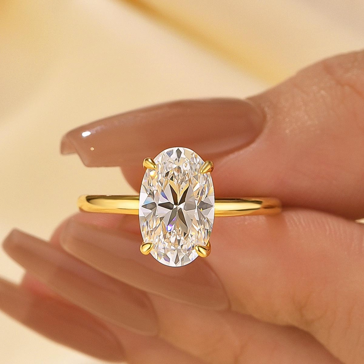Graceful Elegance Classic 3.0 Ct Solitaire Oval Cut Yellow Gold Engagement Ring In Sterling Silver