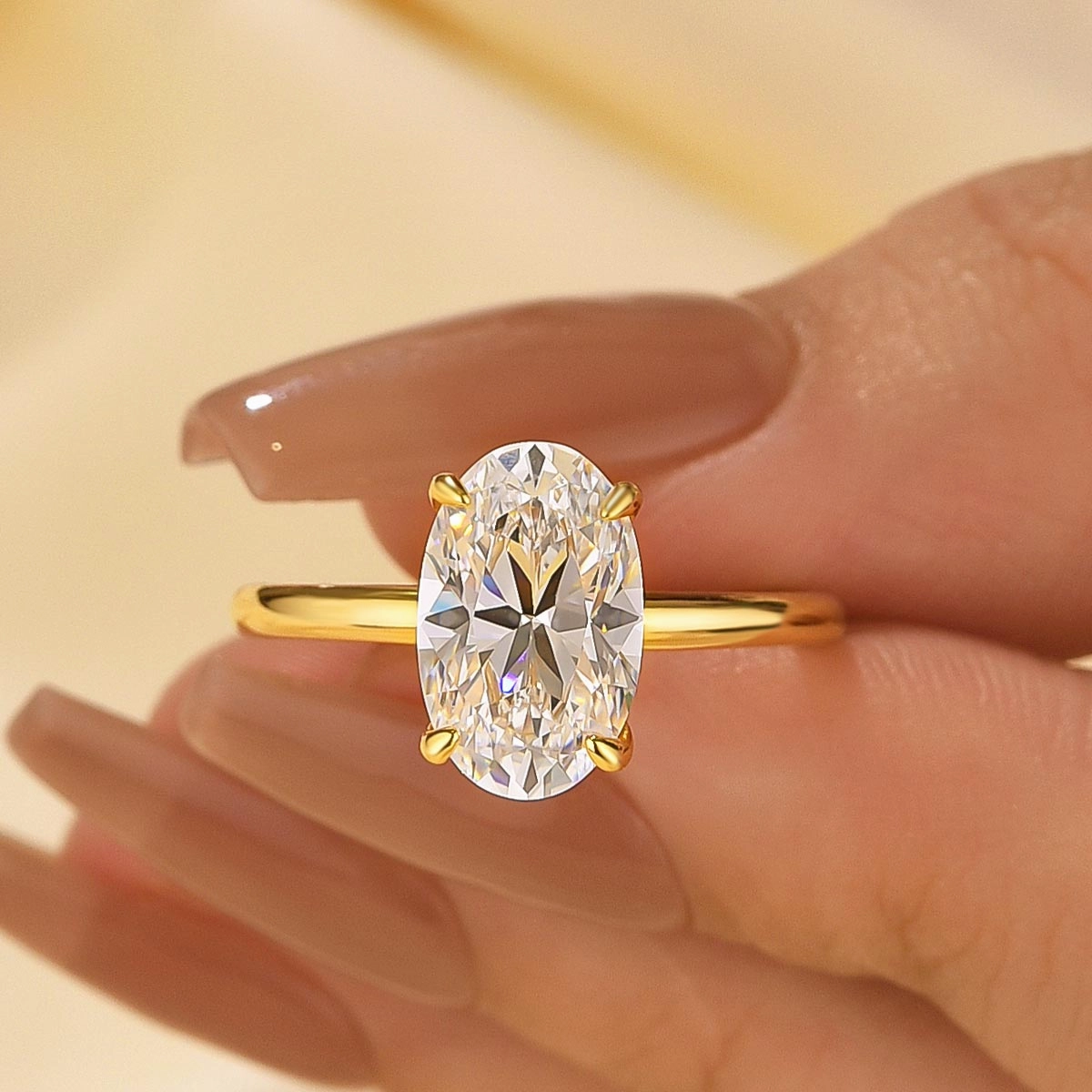 Classic 3.0 Ct Solitaire Oval Cut Yellow Gold Engagement Ring In Sterling Silver Sleek Style