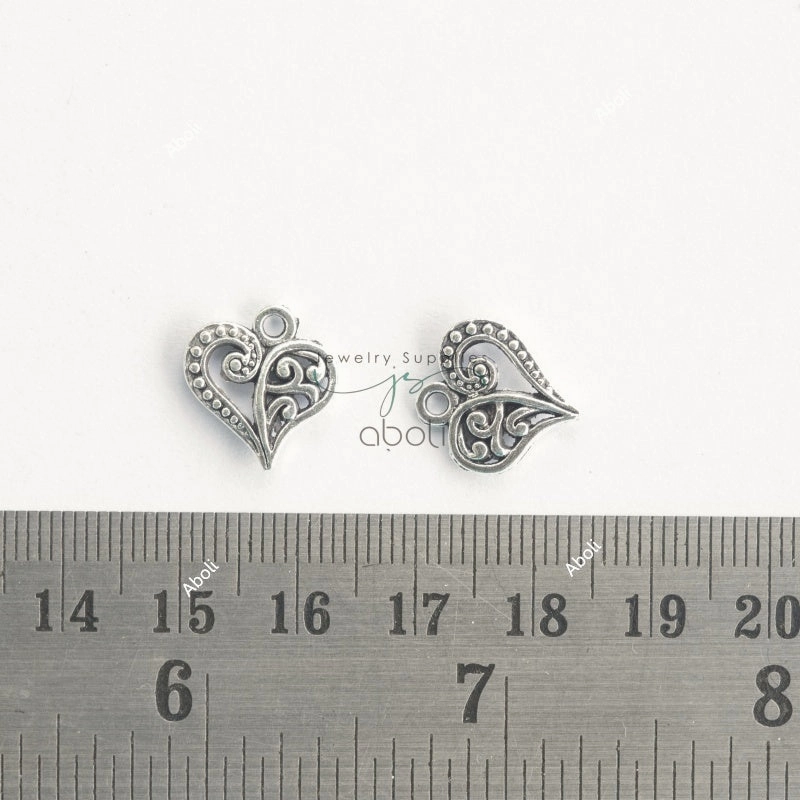 Anniversary Surprise Silver heart filigree heart silver charm double sided CHMS159 2 charms