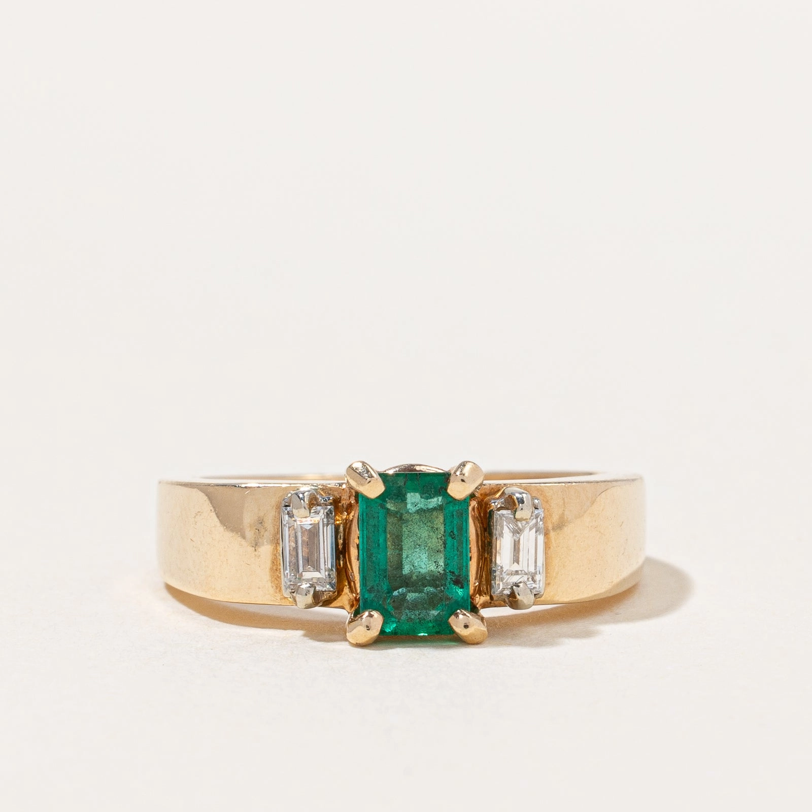 Radiant Accent Cool Spark Emerald & Diamond Ring | 0.50ct, 0.14ctw | SZ 4 |