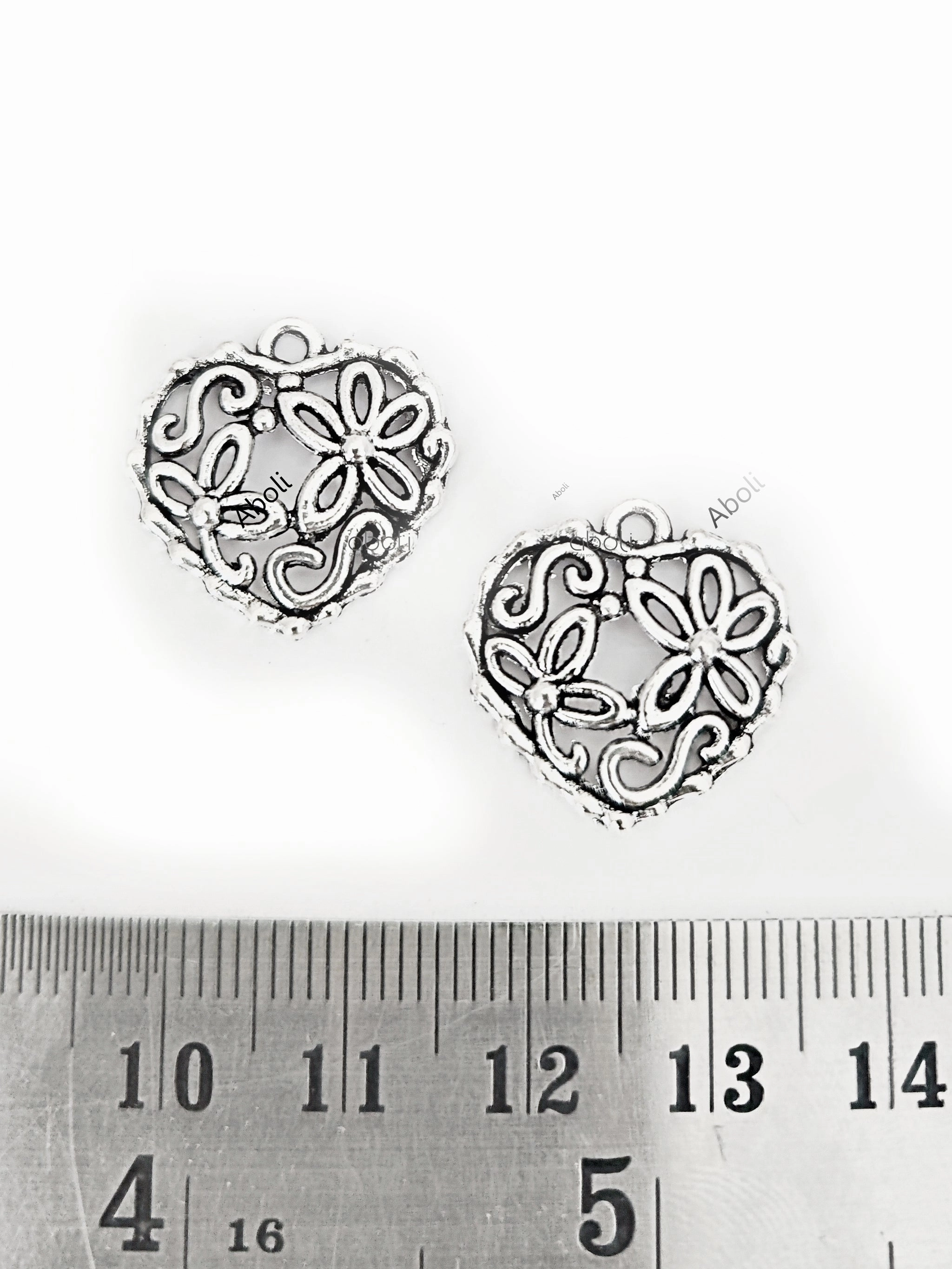 Handmade Elegance Silver filigree heart charm floral heart CHMS130 2 charms