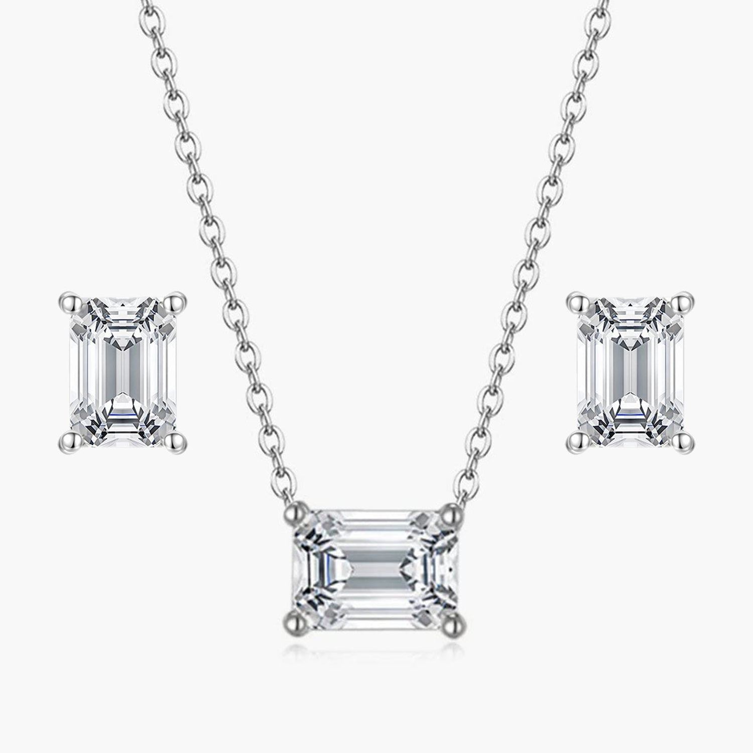 Classic Emerald Cut CZ Set in Sterling Silver Chic Line Daily Look