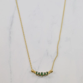 Subtle Pop Refined Look Marquise Emerald & Diamond Plate Necklace | 0.30ctw, 0.10ctw | 16" |