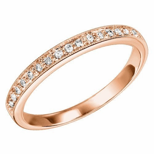 Bead Set Diamond Stackable Ring .12 Cttw 10K Rose Gold Romantic Gesture